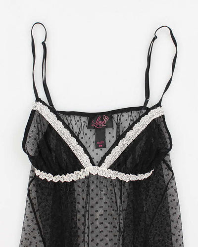 Y2k 00s La Senza Black Mesh Polka Dot Lingerie Cami - M