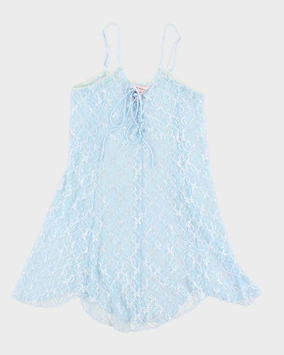 Y2k 00s La Vie En Rose Blue Mesh Slip Dress - M