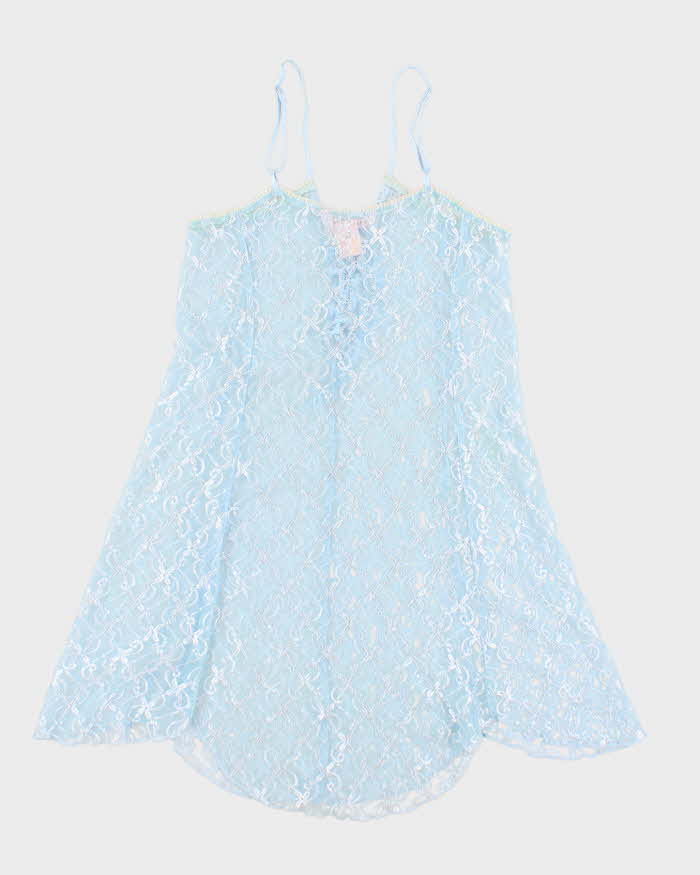 Y2k 00s La Vie En Rose Blue Mesh Slip Dress - M