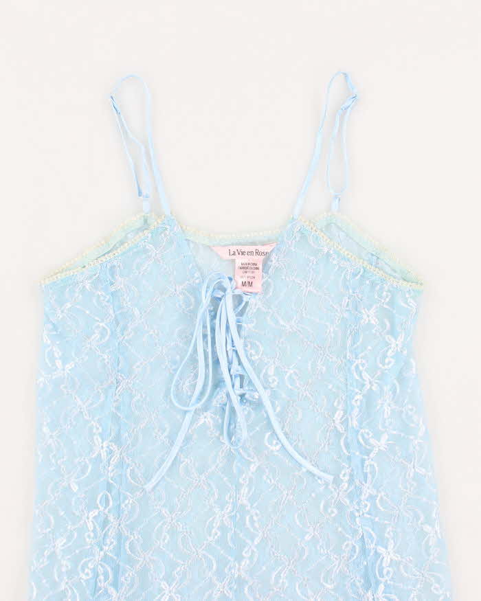 Y2k 00s La Vie En Rose Blue Mesh Slip Dress - M