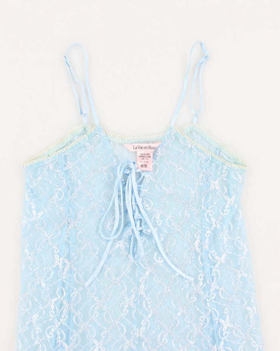 Y2k 00s La Vie En Rose Blue Mesh Slip Dress - M