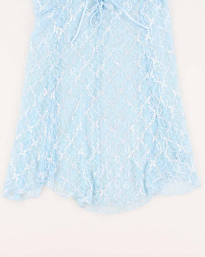 Y2k 00s La Vie En Rose Blue Mesh Slip Dress - M