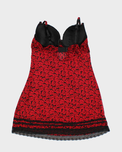 Y2k 00s Floral Red & Black Lingerie Slip - L