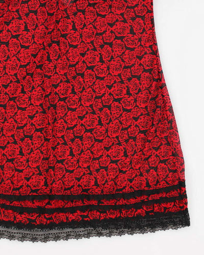 Y2k 00s Floral Red & Black Lingerie Slip - L