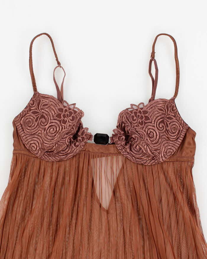 Y2k 00s La Senza Brown Mesh Lingerie Cami - S