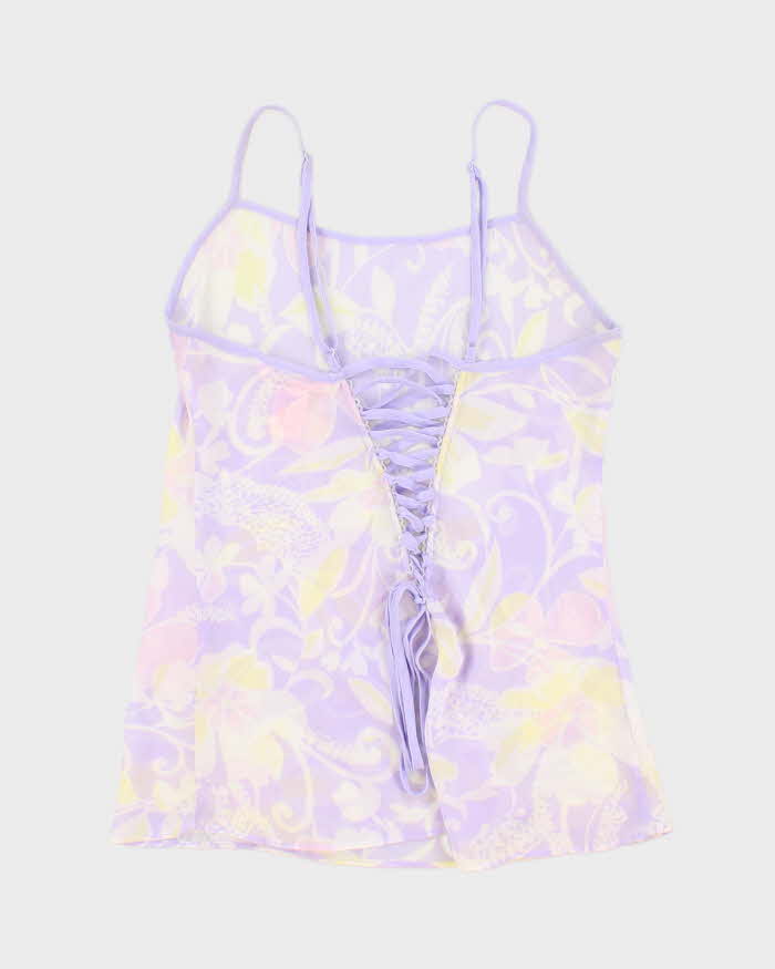 Y2k 00s La Vie En Rose Mesh Lace Up Cami - S