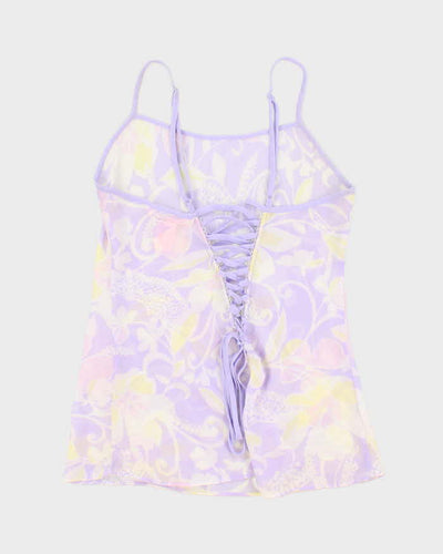 Y2k 00s La Vie En Rose Mesh Lace Up Cami - S