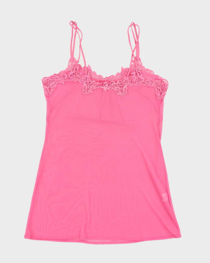 Y2k 00s Pink Mesh Slip Dress - XL