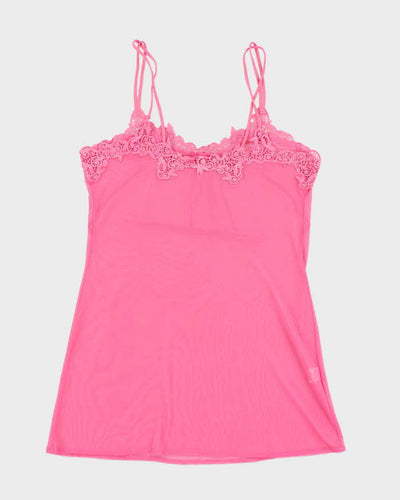 Y2k 00s Pink Mesh Slip Dress - XL