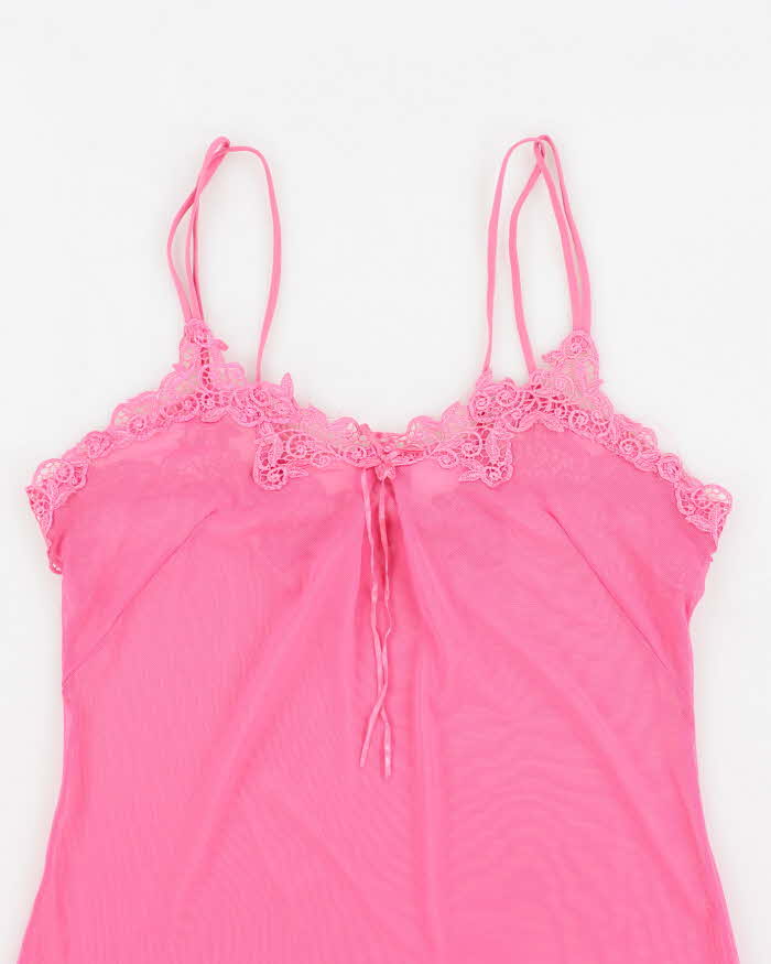 Y2k 00s Pink Mesh Slip Dress - XL
