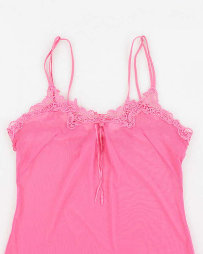 Y2k 00s Pink Mesh Slip Dress - XL