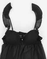 Y2k 00s Black Mesh Lingerie Dress - M