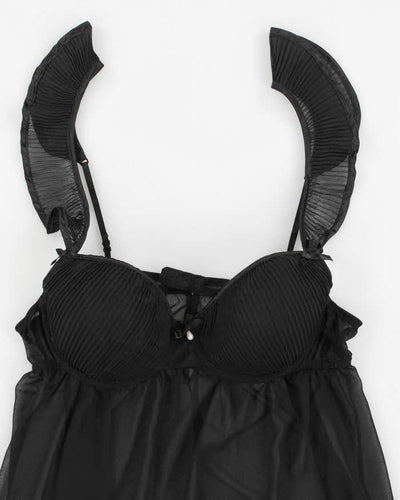 Y2k 00s Black Mesh Lingerie Dress - M