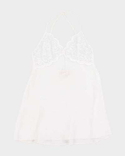 Vintage 90s La Vie En Rose White Mesh Lace Slip Dress - L