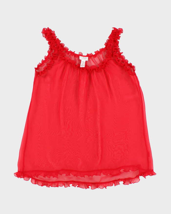 90s La Senza Red Mesh Ruffle Slip Dress - S
