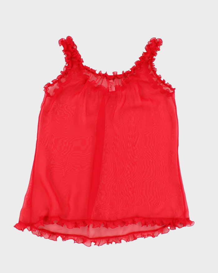 90s La Senza Red Mesh Ruffle Slip Dress - S