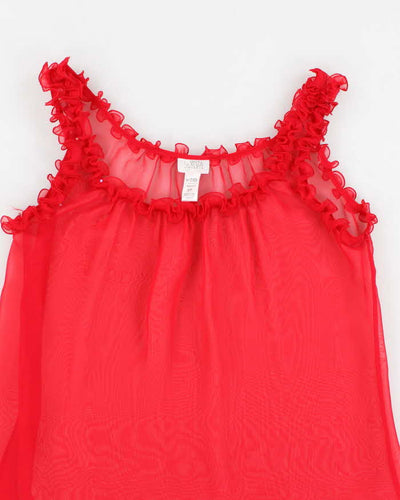 90s La Senza Red Mesh Ruffle Slip Dress - S