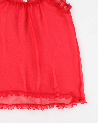 90s La Senza Red Mesh Ruffle Slip Dress - S