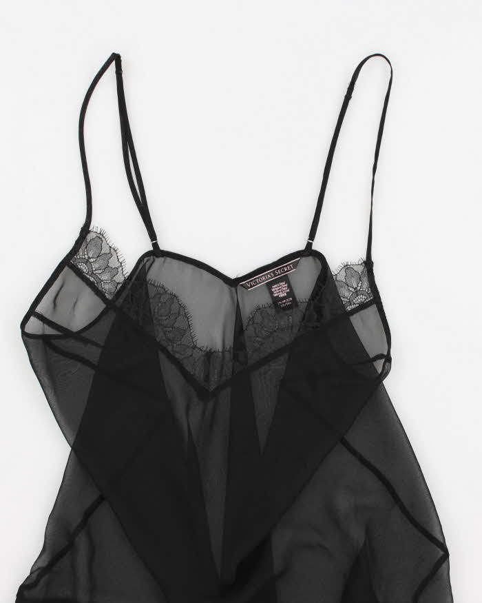 Y2k 00s Victoria's Secret Black Mesh Slip Dress - XS