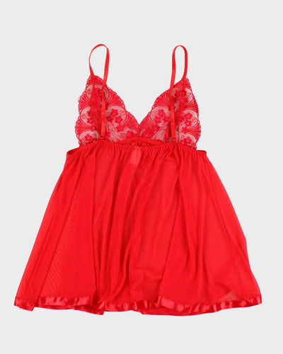 Y2k 00s Red Mesh Sequin Lingerie Cami - L