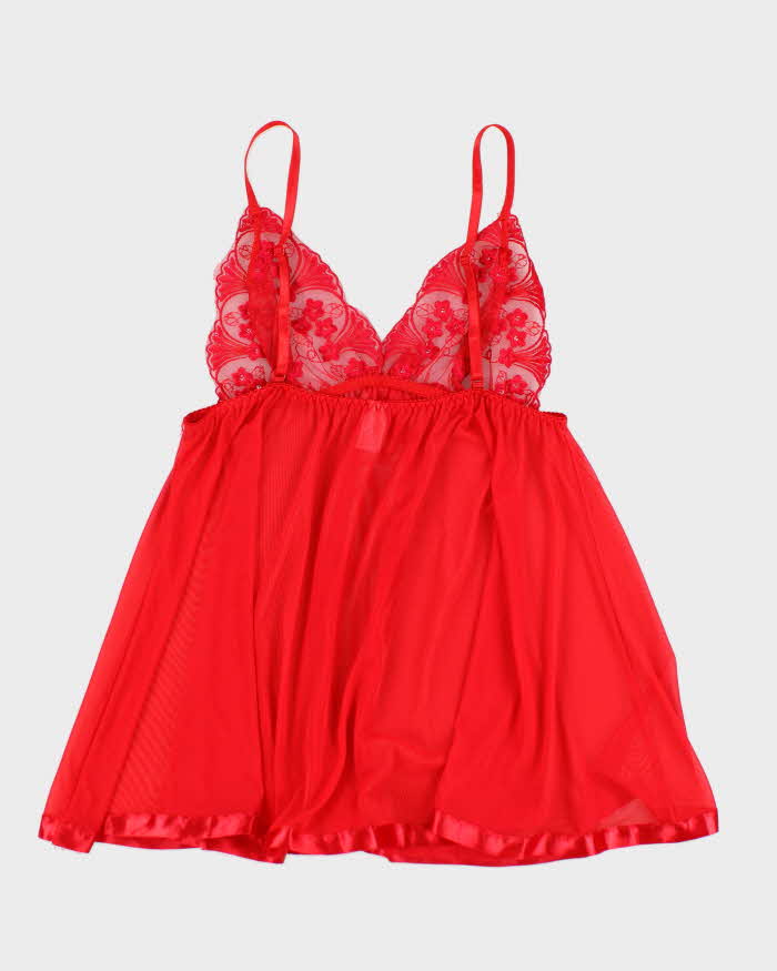 Y2k 00s Red Mesh Sequin Lingerie Cami - L