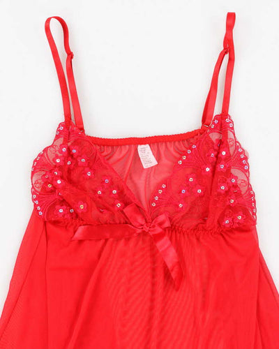 Y2k 00s Red Mesh Sequin Lingerie Cami - L