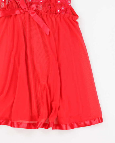 Y2k 00s Red Mesh Sequin Lingerie Cami - L