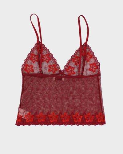Y2k 00s Nai Lingerie Red Lace Embroidered Cami - S
