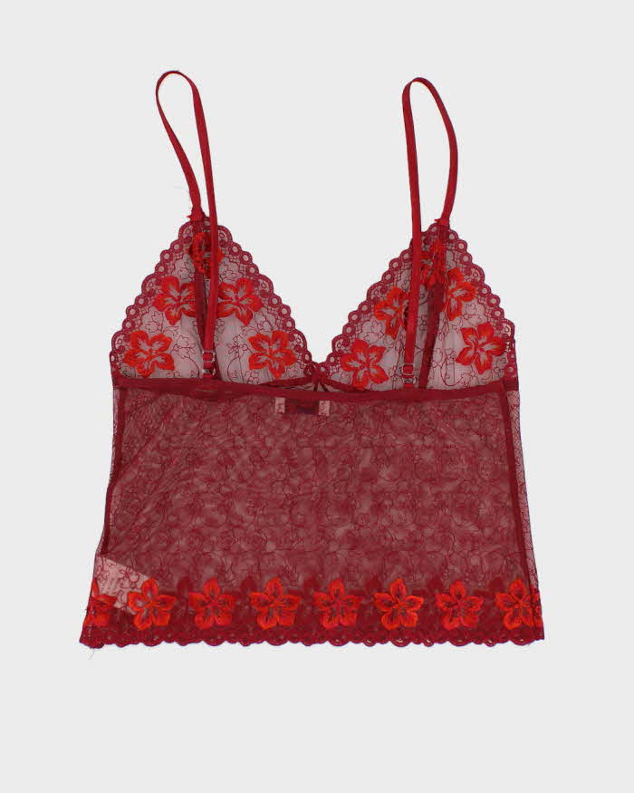 Y2k 00s Nai Lingerie Red Lace Embroidered Cami - S