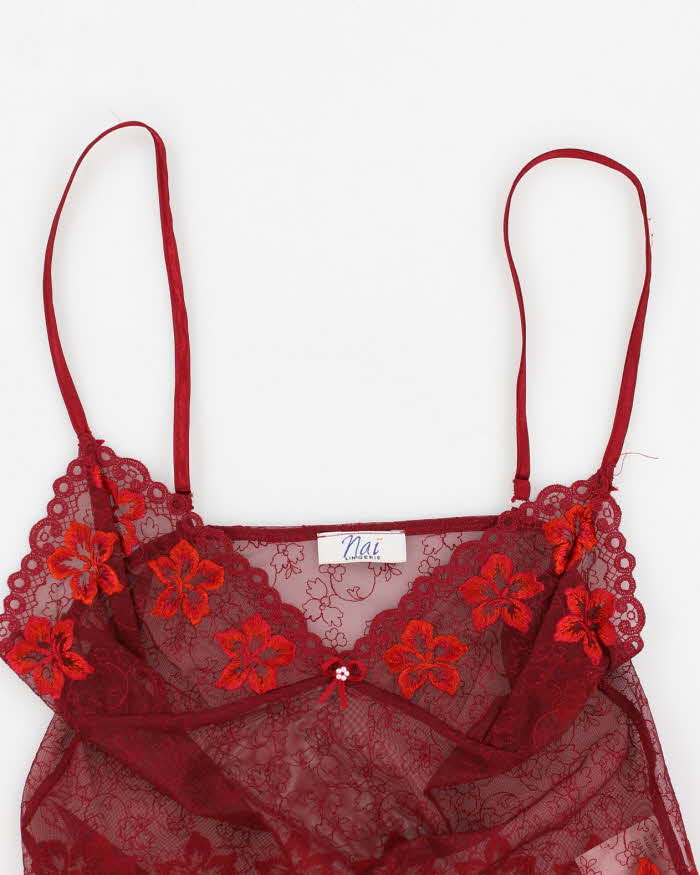 Y2k 00s Nai Lingerie Red Lace Embroidered Cami - S