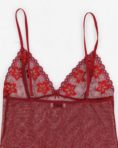 Y2k 00s Nai Lingerie Red Lace Embroidered Cami - S