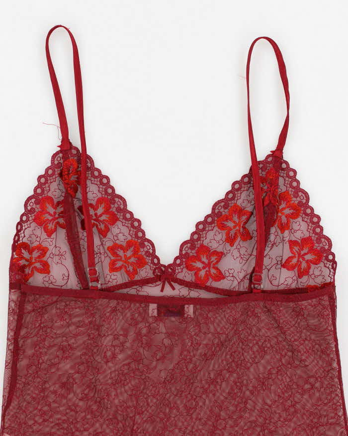 Y2k 00s Nai Lingerie Red Lace Embroidered Cami - S