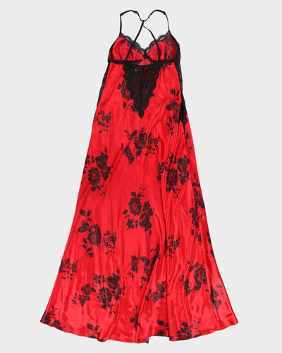 Y2k 00s La Vie En Rose Red Maxi Slip Dress - S