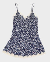 Y2k 00s Blue Mesh Floral Slip Dress - S
