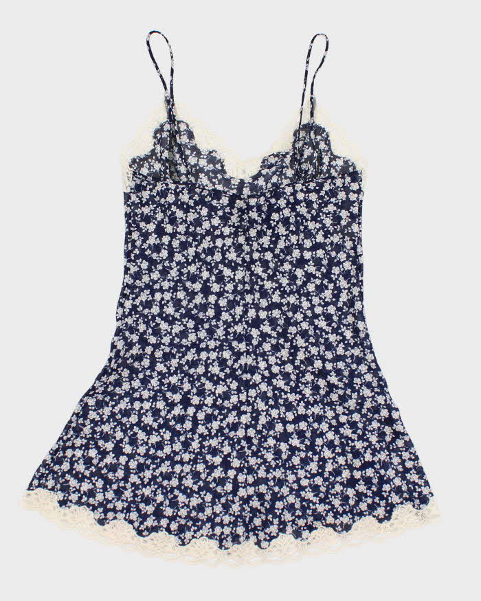 Y2k 00s Blue Mesh Floral Slip Dress - S