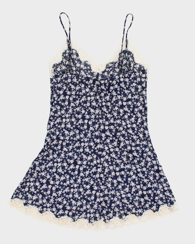 Y2k 00s Blue Mesh Floral Slip Dress - S