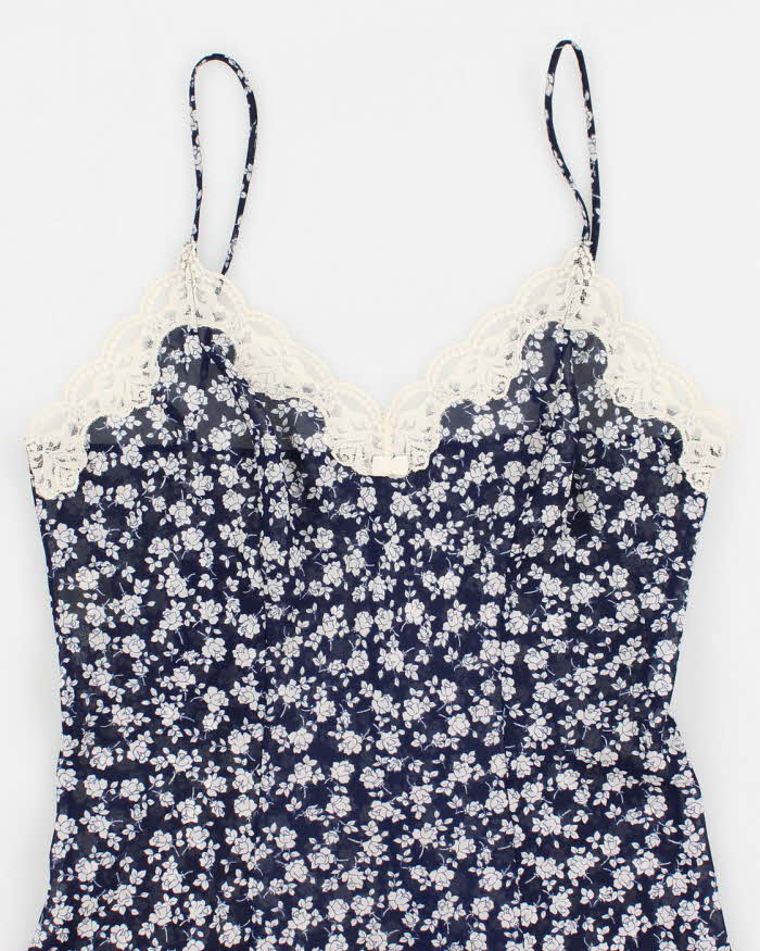 Y2k 00s Blue Mesh Floral Slip Dress - S