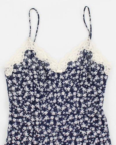 Y2k 00s Blue Mesh Floral Slip Dress - S