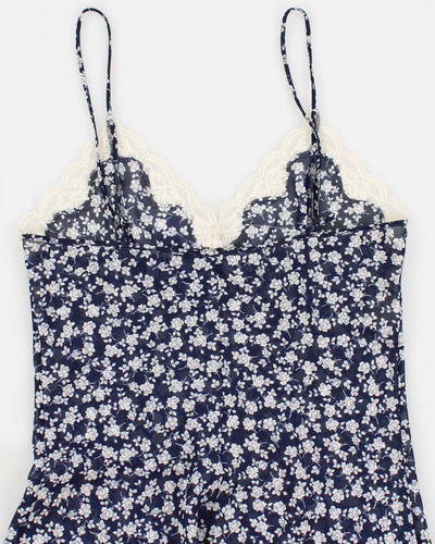 Y2k 00s Blue Mesh Floral Slip Dress - S