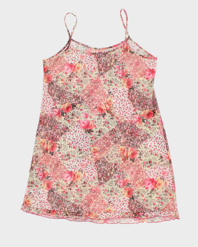 Y2k 00s Mesh Floral Lingerie Slip Dress - L