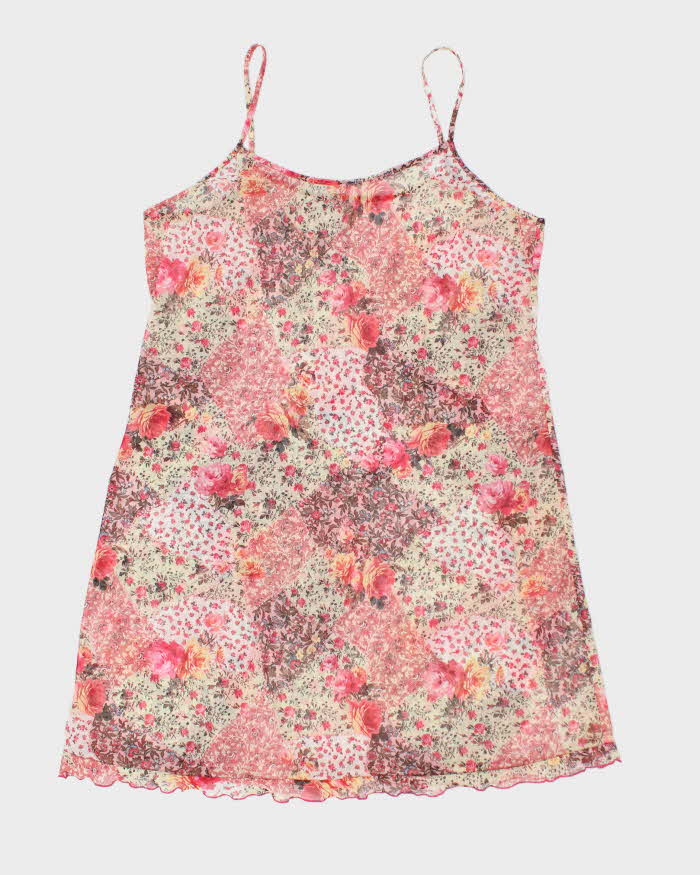 Y2k 00s Mesh Floral Lingerie Slip Dress - L