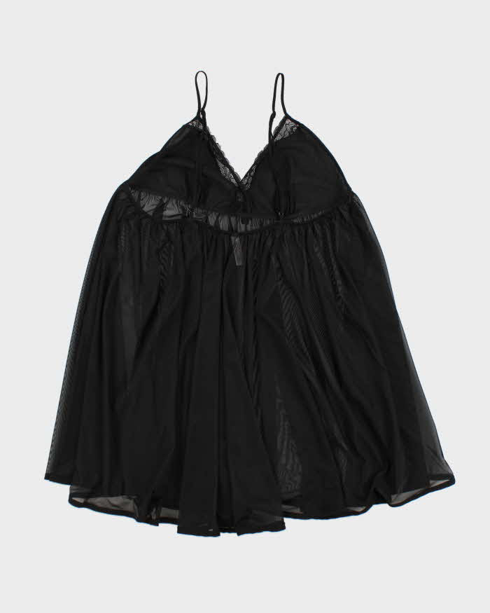 Y2k 00s La Vie En Rose Black Mesh Cami Top - XL