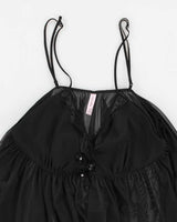 Y2k 00s La Vie En Rose Black Mesh Cami Top - XL