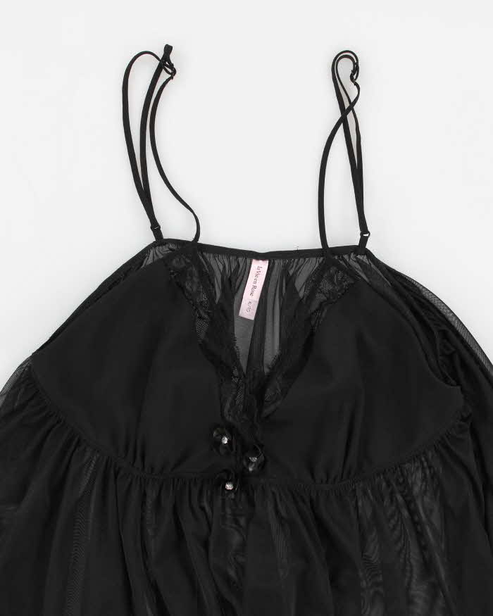 Y2k 00s La Vie En Rose Black Mesh Cami Top - XL
