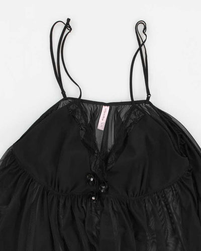 Y2k 00s La Vie En Rose Black Mesh Cami Top - XL