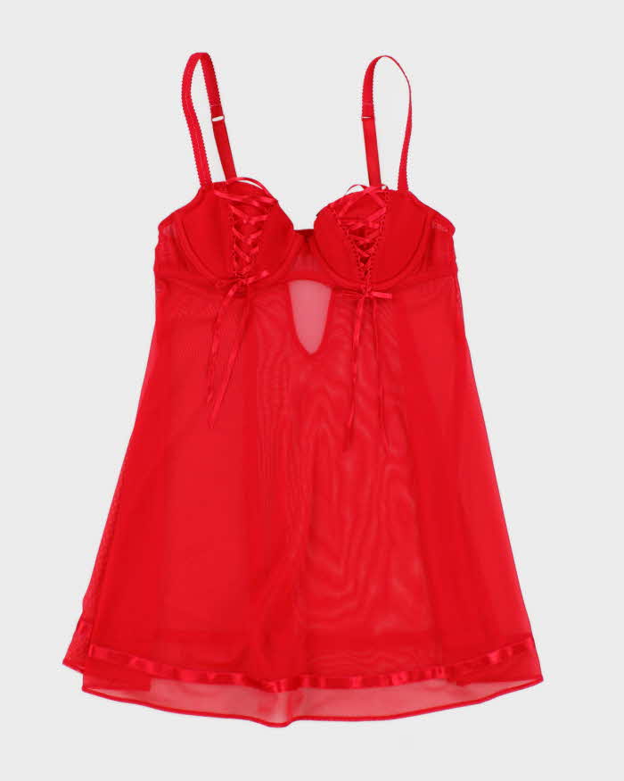 Y2k 00s La Senza Red Mesh Ribbon Cami Top - XS