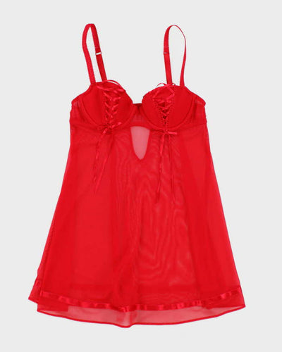 Y2k 00s La Senza Red Mesh Ribbon Cami Top - XS