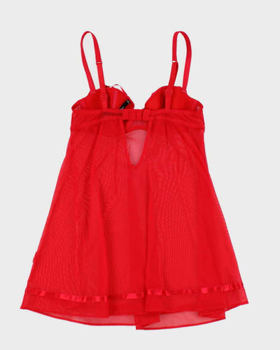 Y2k 00s La Senza Red Mesh Ribbon Cami Top - XS