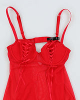 Y2k 00s La Senza Red Mesh Ribbon Cami Top - XS