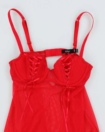 Y2k 00s La Senza Red Mesh Ribbon Cami Top - XS